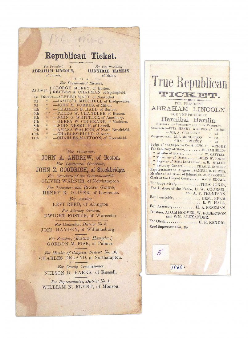 Lincoln & Hamlin - Two 1860 Ballots (1 of 4)