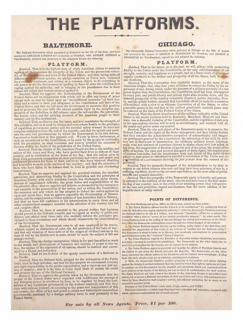 Lincoln - 1864 Campaign "The Platforms" Handbill (1 of 4)