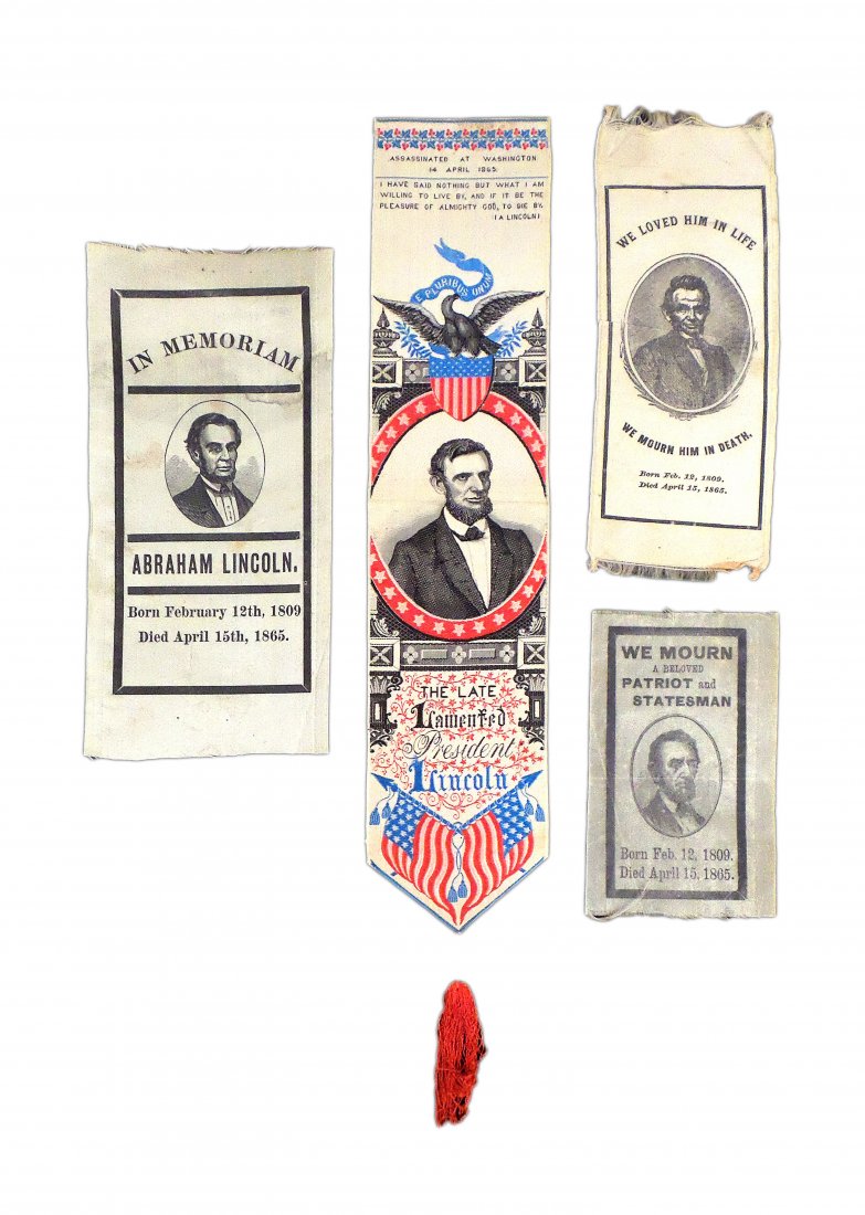 Lincoln - Four Silk Portrait Mourning Ribbons (1 of 9)
