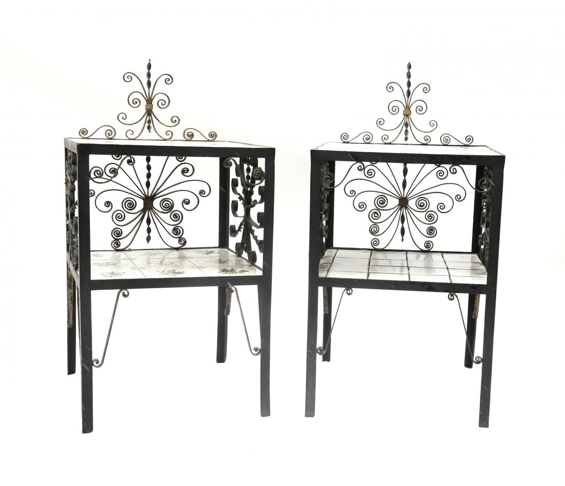 Pair Tile and Wrought Iron Side Tables (1 of 8)