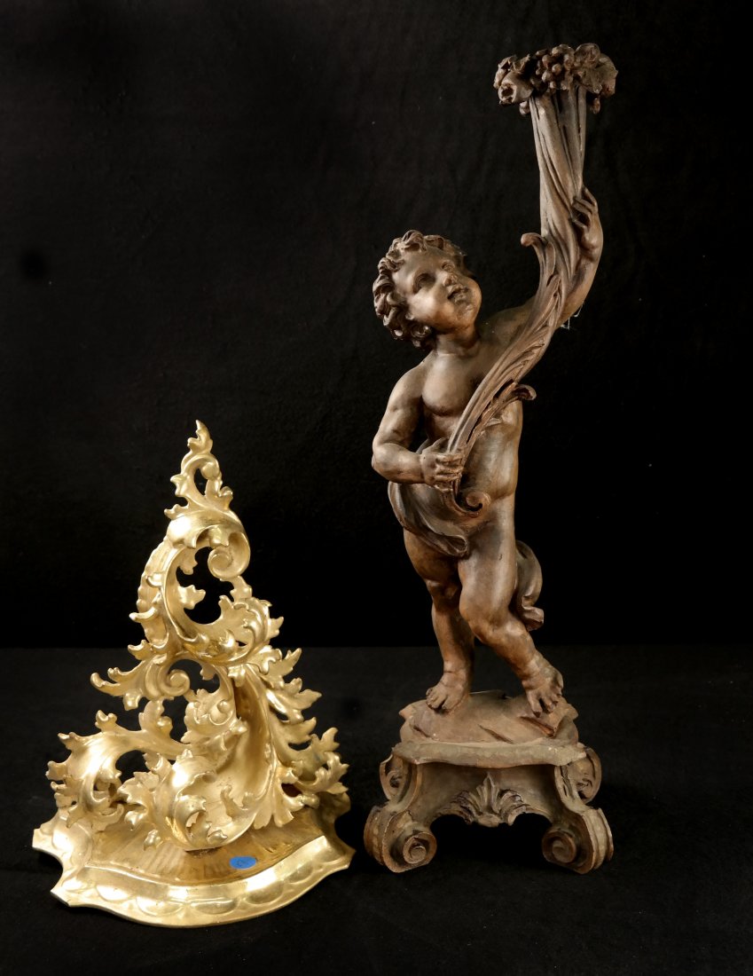 Two Carved Wood Articles,-Putto, Bracket (1 of 7)