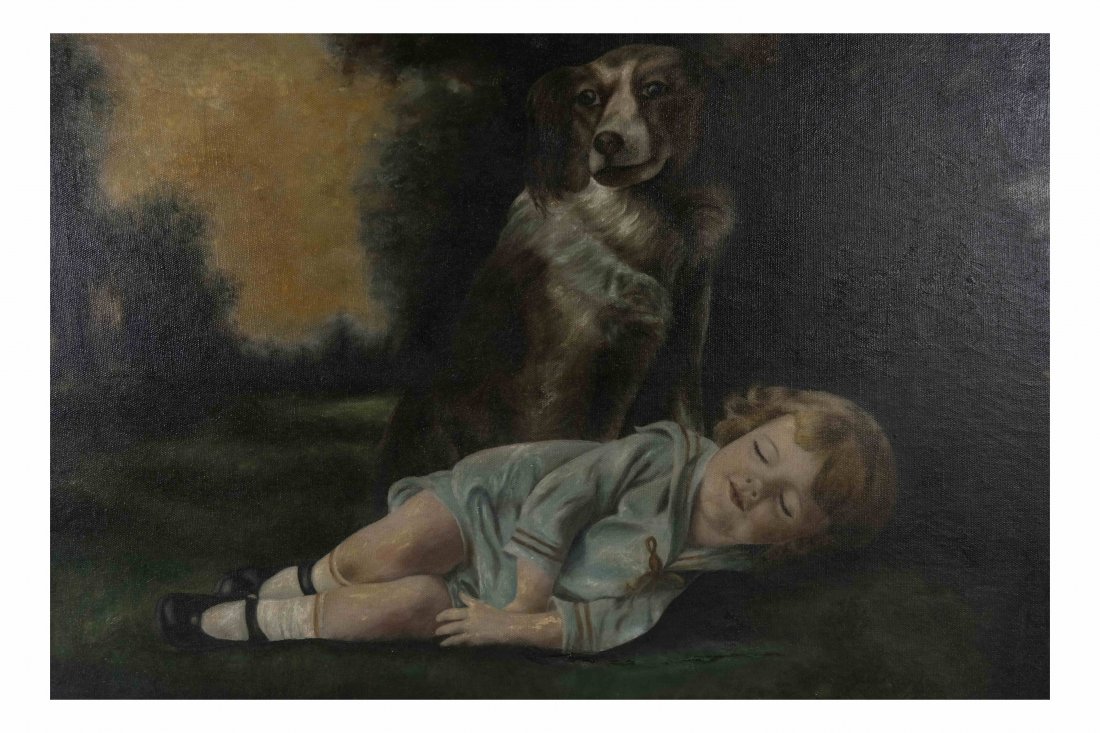 Sleeping Child with Dog in Landscape. (1 of 6)