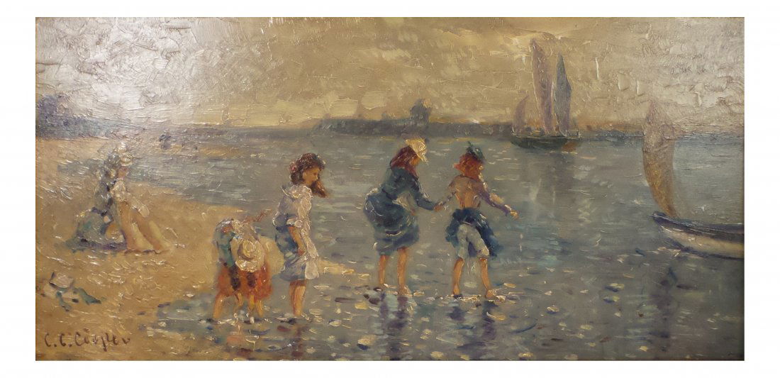 C. C. Cooper, Beach Scene - Oil on Wood (1 of 4)