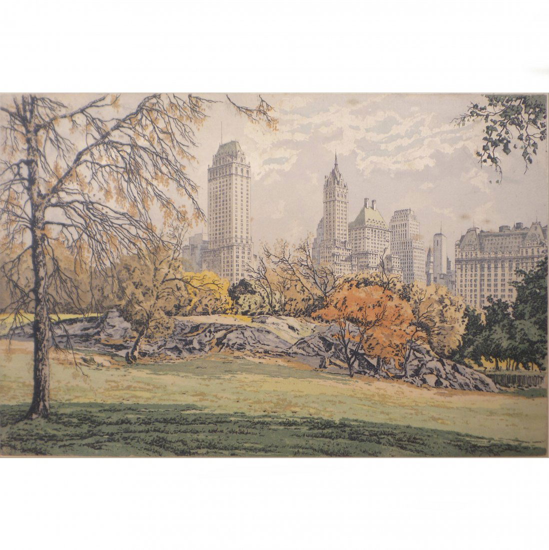 Central Park, Etching Printed on Silk (1 of 6)