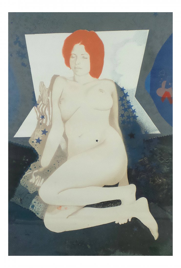 R. Eagerton, Lithograph - Nude: Robert Eagerton. Lithograph depicting a reclining woman. Signed lower right in pencil, "Robert Eagerton" and numbered lower left, "236 28/50". Double diamond blindstamp at lower right. [Image: 19 5/8"