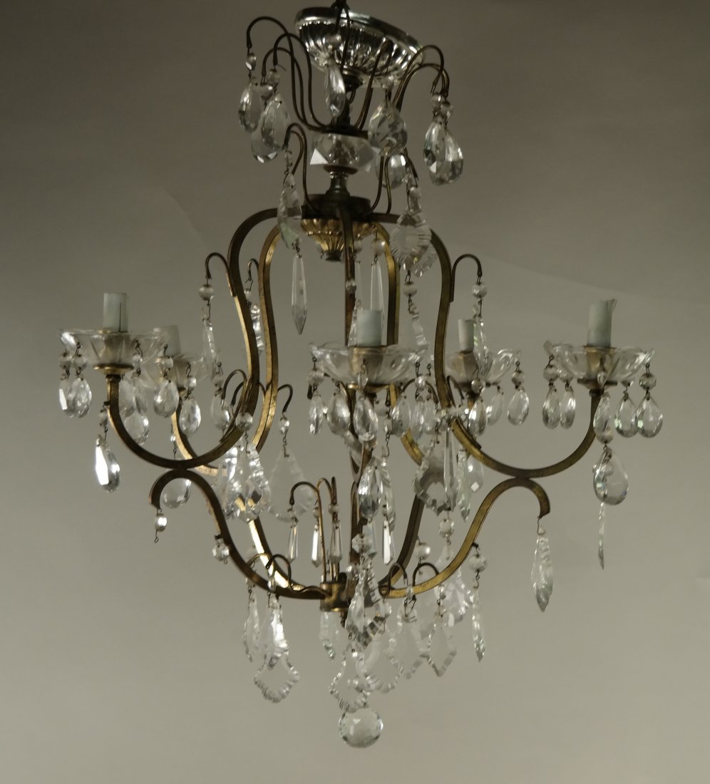 Gilt Metal and Crystal Chandelier (1 of 7)