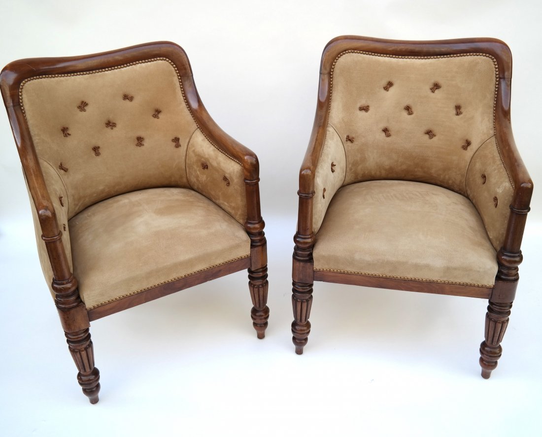 Pair Antique Upholstered Armchairs (1 of 8)