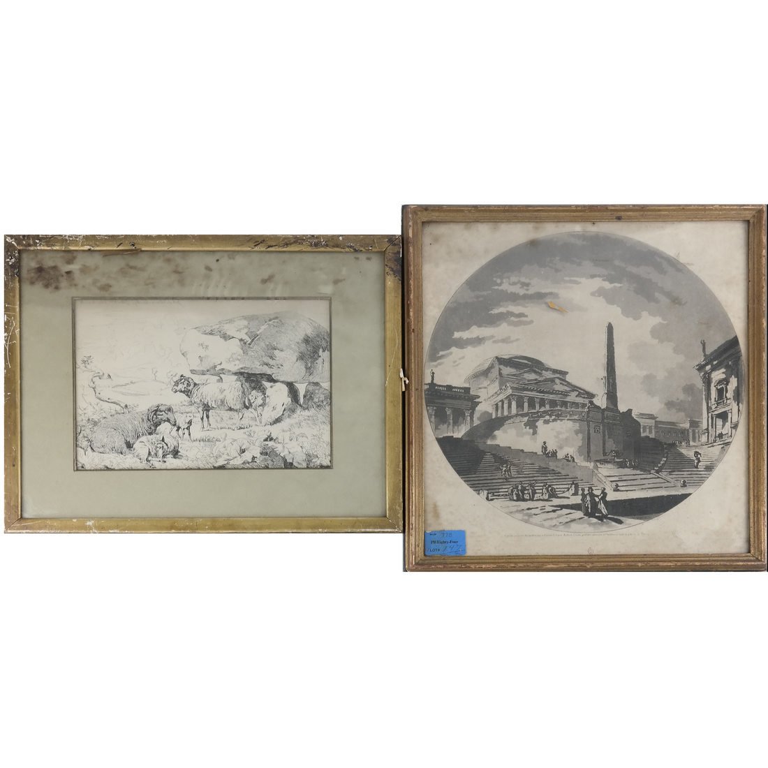 Two Engravings - Sheep, Architectural Scene (1 of 6)