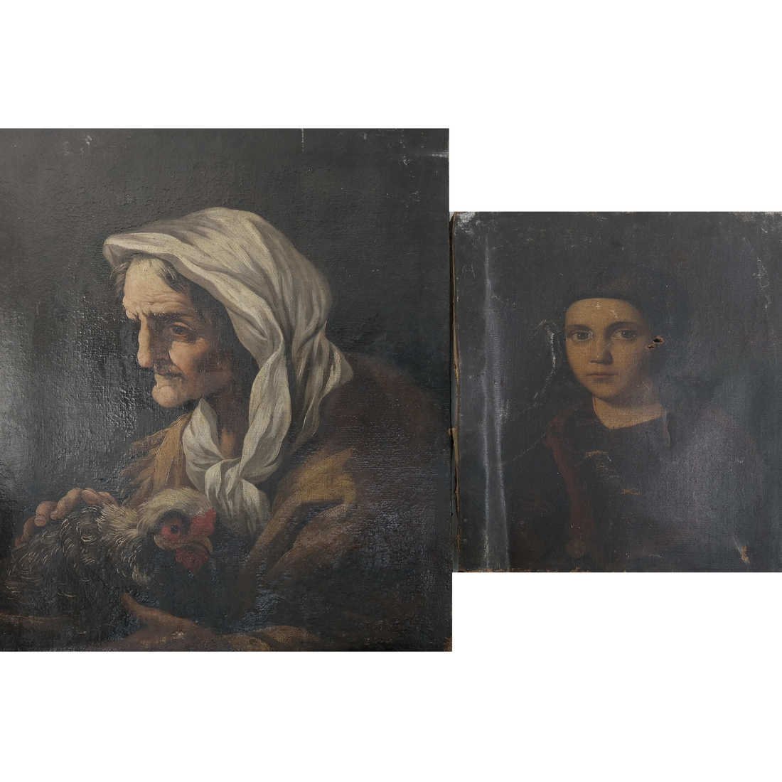 2 Portrait Paintings; Old Lady and Boy (1 of 8)