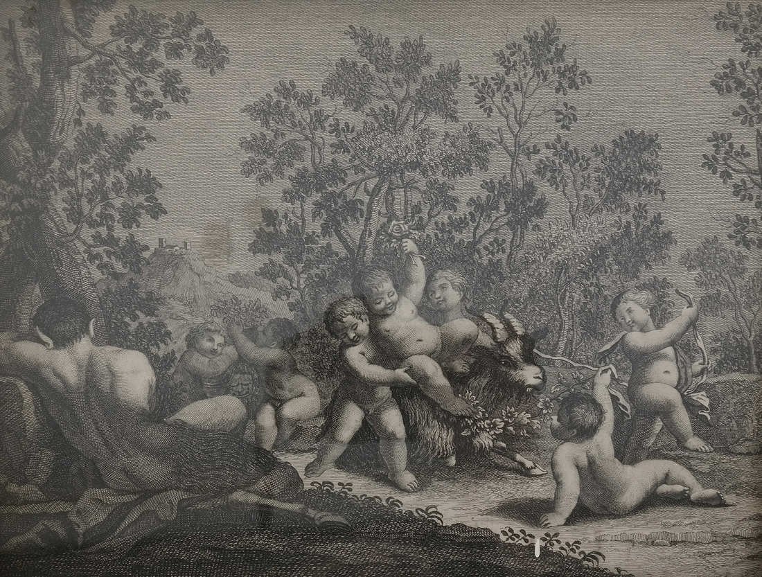 Etching of Cherubs Frolicking (1 of 5)