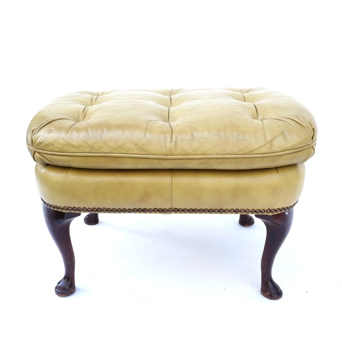 Queen Anne-Style Leather Ottoman (1 of 6)