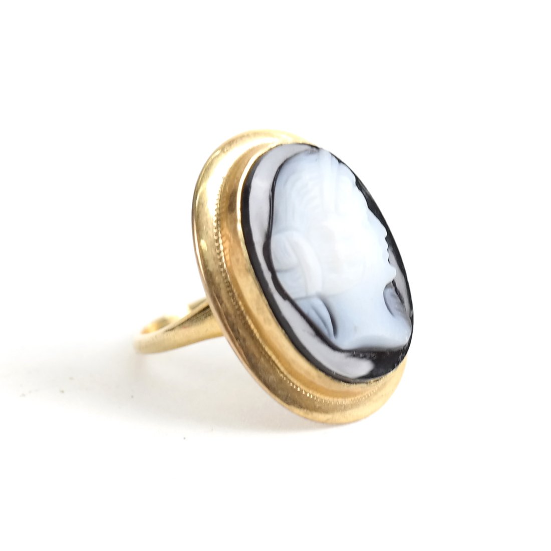 10K Black Agate Cameo Ring, Size 5 1/4 (1 of 5)