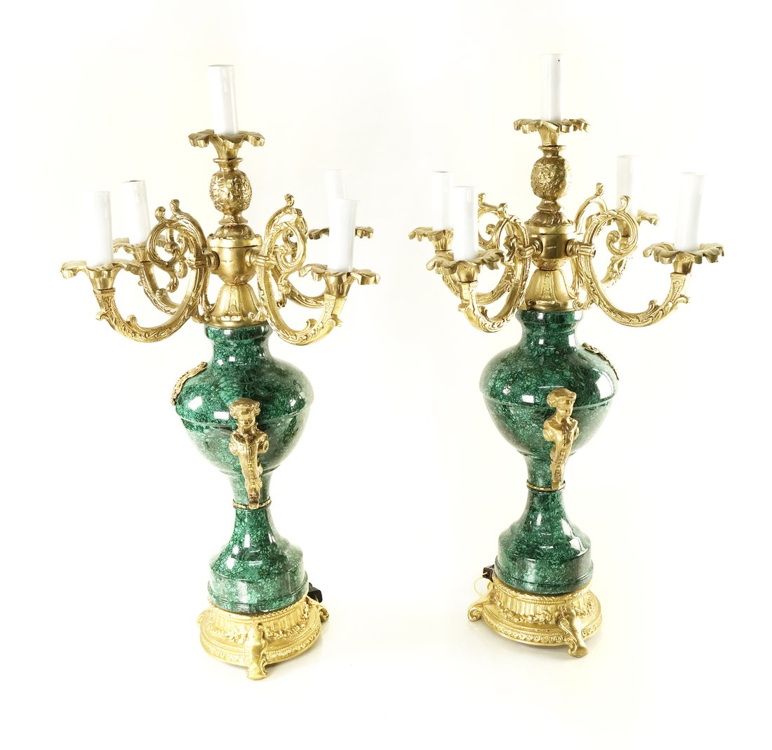 Pair of Bronze and Malachite Candelabra (1 of 10)