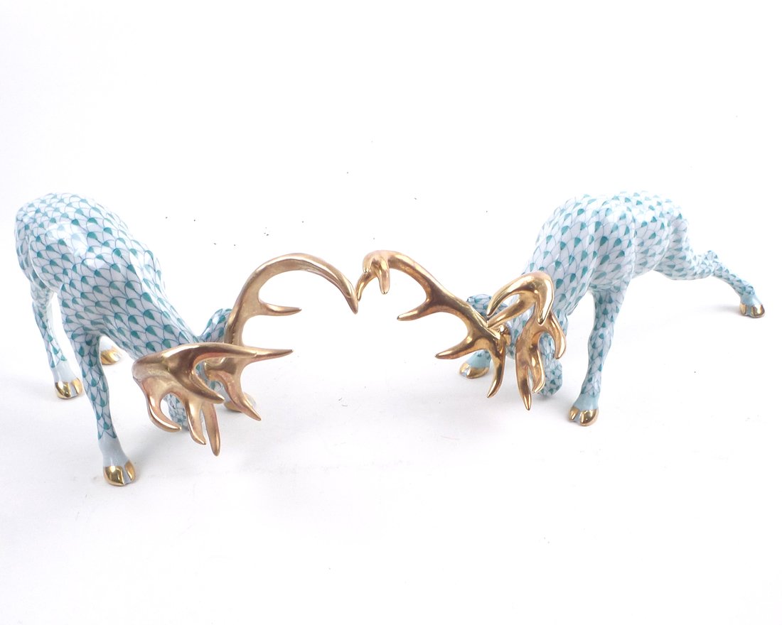 Herend, Hungary, Pair of Porcelain Elk (1 of 4)