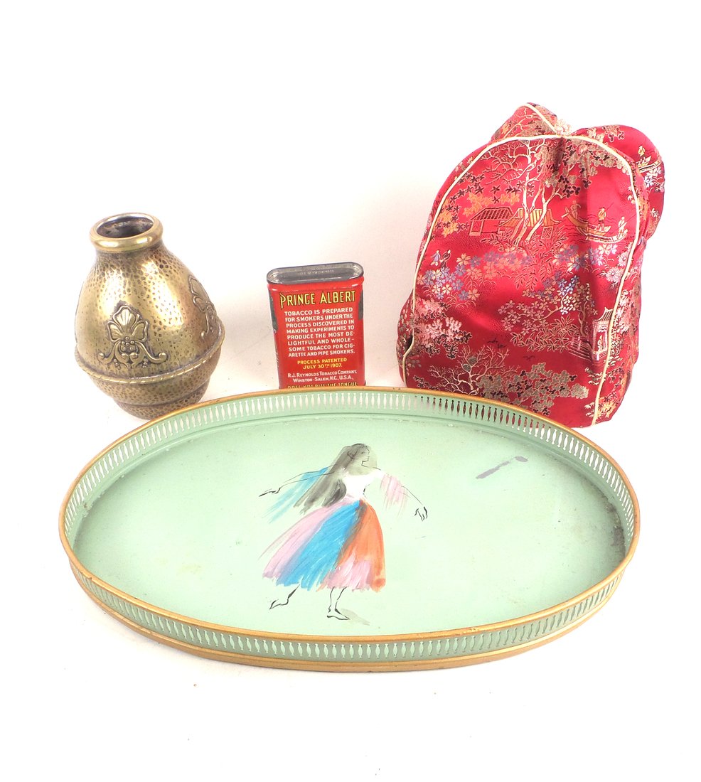 3 Tin or Brass Items, Chinese Tea Cozy (1 of 5)