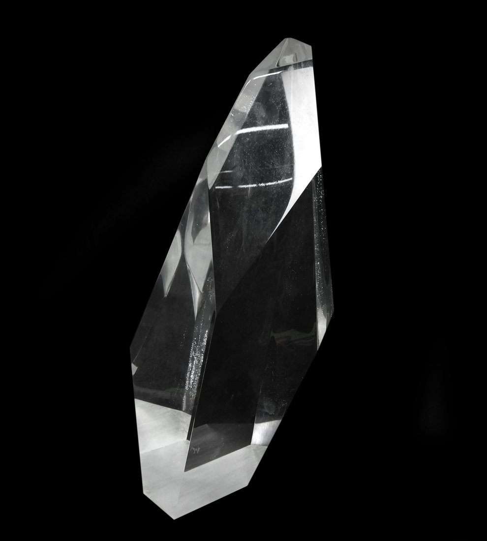 Bijan Bahar Lucite Sculpture: Modern abstract designe Lucite sculpture, 1979. [8 1/4" Dia x 17 1/2" H].