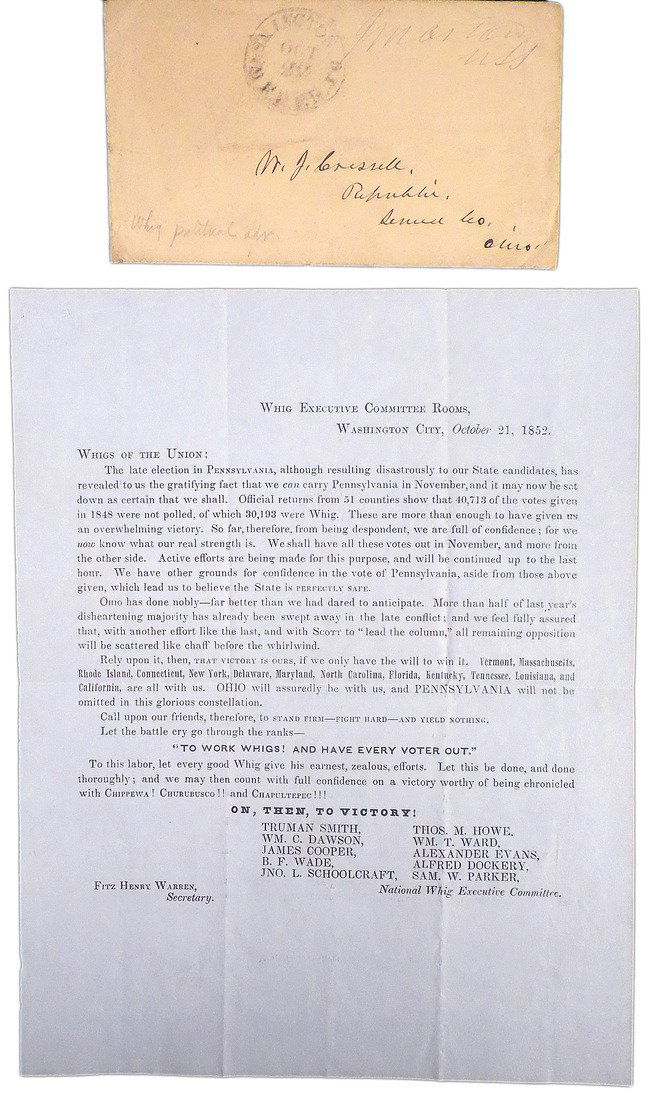 1852 Whig Party Strategy Letter (1 of 5)