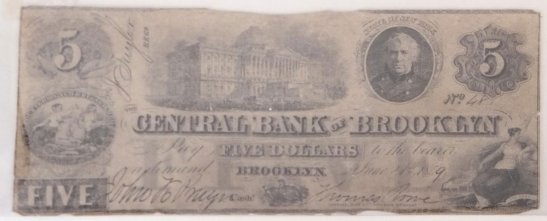 CENTRAL BANK BROOKLYN  $5 OBSOLETE NOTE (1 of 2)