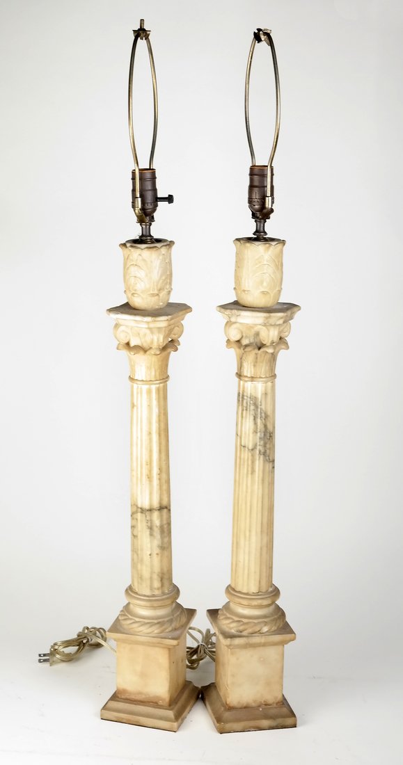 Pair of Alabaster Column Lamps (1 of 5)
