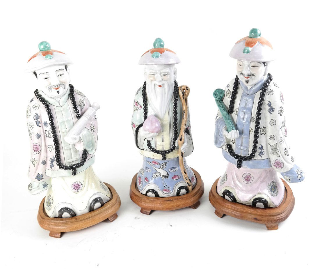 Three Chinese Ceramic Polychrome Figures (1 of 9)