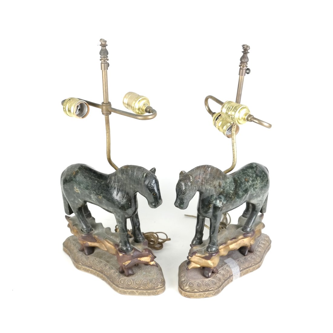 Pair of Chinese Hardstone Horse Lamps (1 of 10)