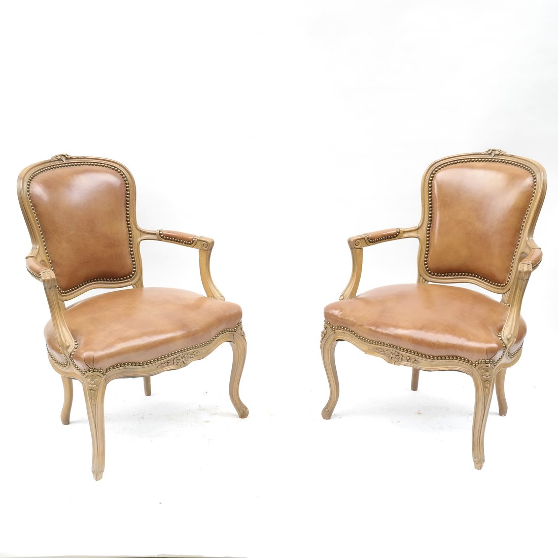Pair of Louis XV Leather Armchairs (1 of 9)