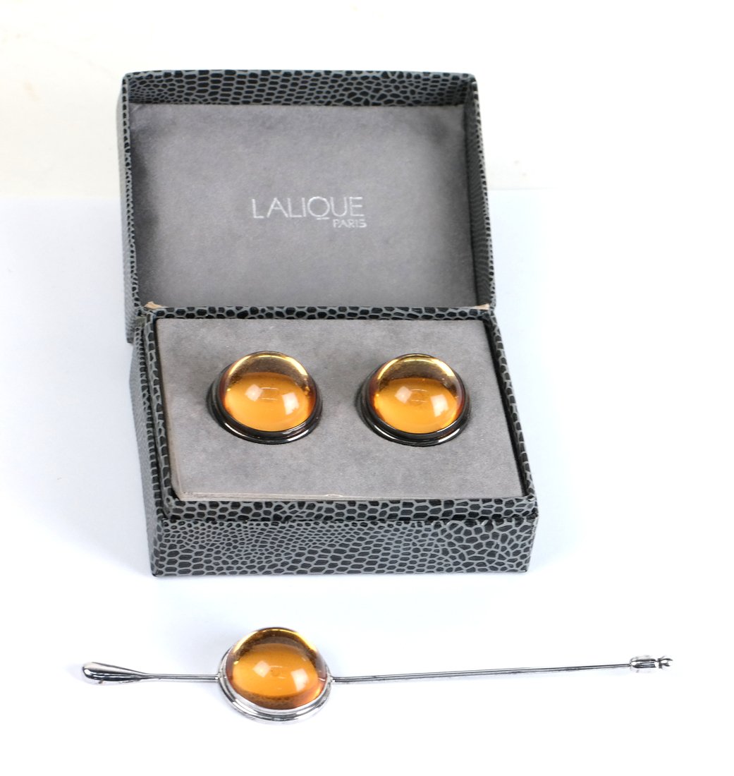 Lalique Silver and Amber Earrings, Pin (1 of 6)