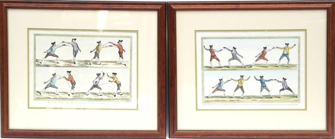 Pair of Hand-Colored Engravings, Fencers (1 of 7)