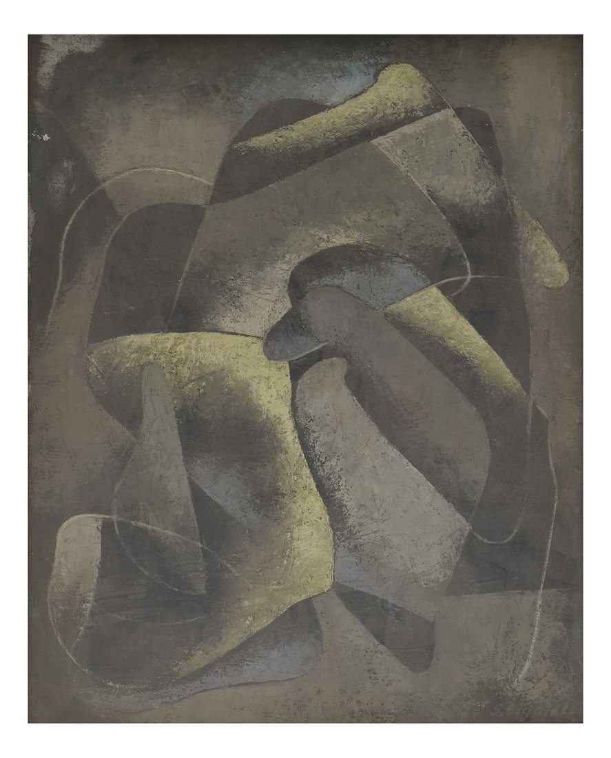 Samuel Sigaloff, Abstract Oil on Canvas: S. Sigaloff signed in the lower right. Abstract oil on canvas. [Art: 28" H x 22" W; Frame: 36" H x 30" W]. Light soiling with minor surface abrasions.