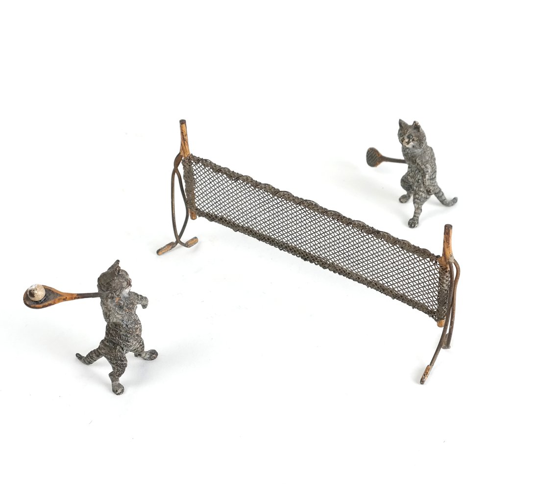Austrian Bronze Cold Painted Cats Playing Tennis (1 of 9)