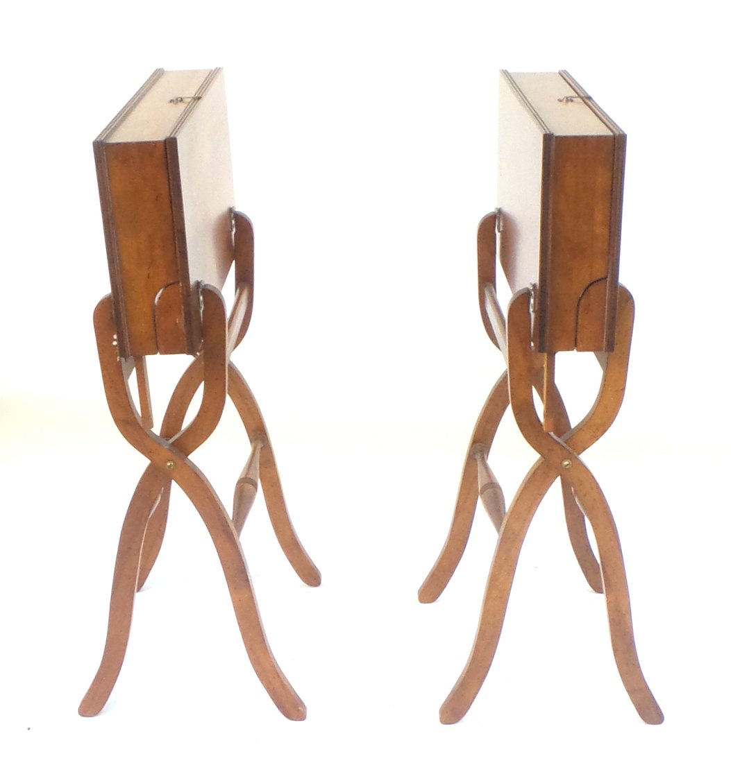 Pair of Fold-Up Writing Desks on Stands: Pair of fold-up writing desks on stands. [19 1/2" x 14" x 37" H]. Good condition.