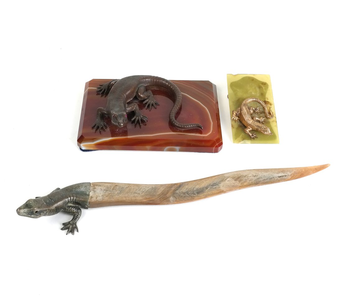Three Pieces Lizard Motif Desk Items (1 of 9)