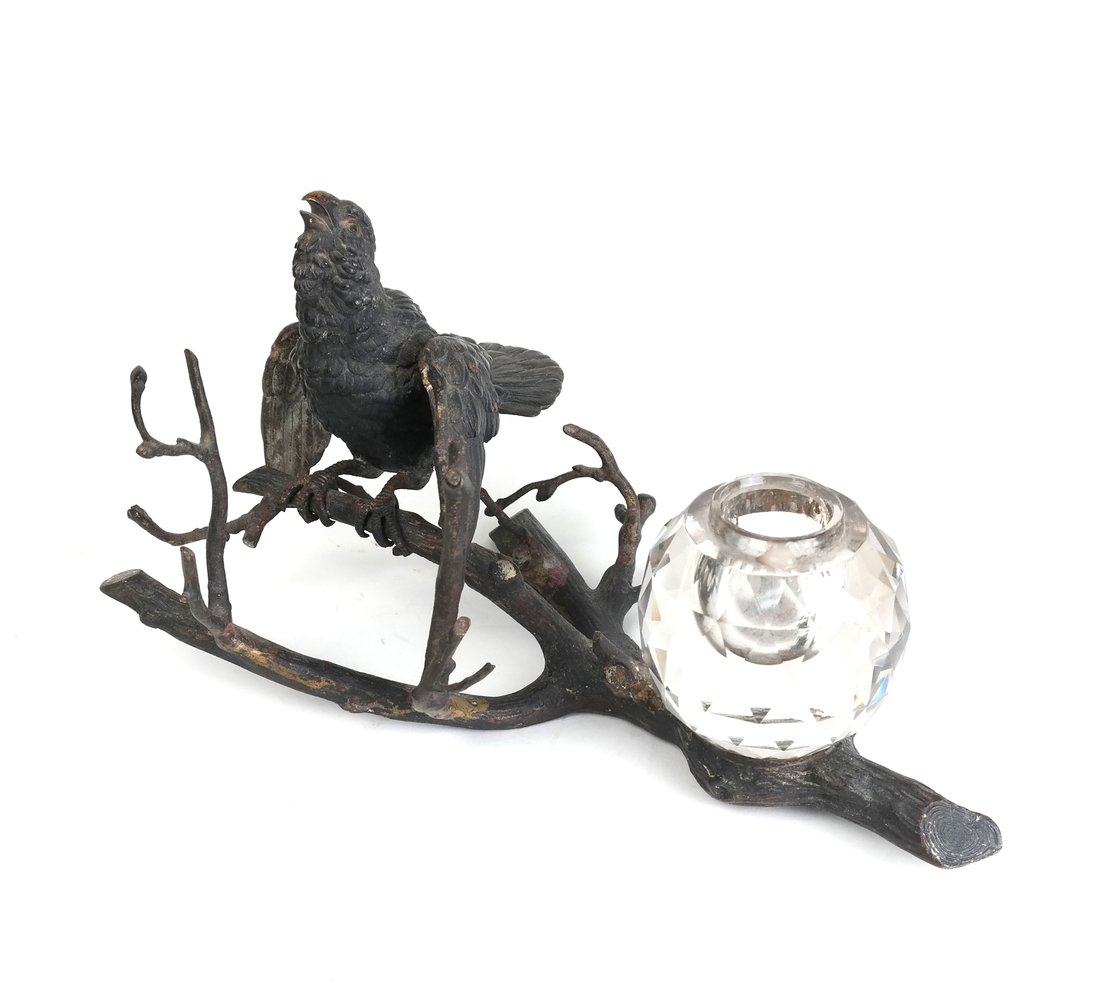 Bronze Bird with Cut Glass Inkwell (1 of 6)