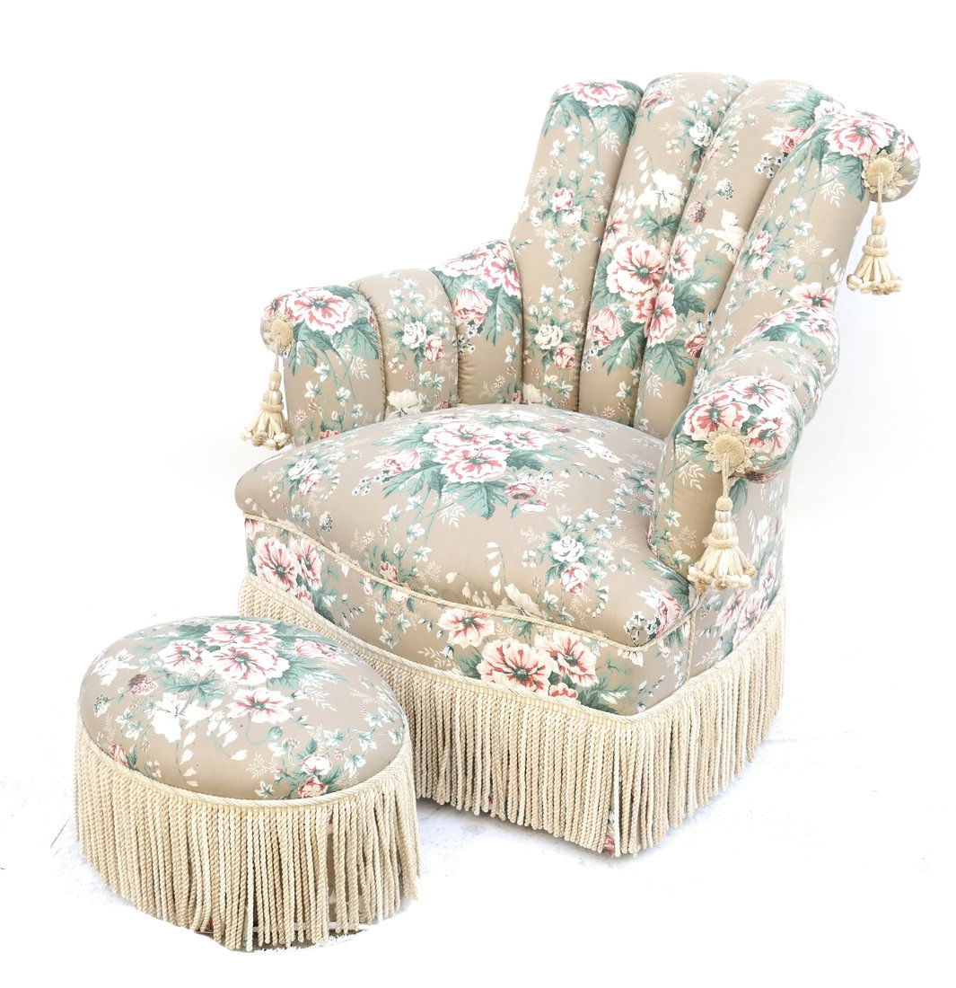 Victorian-Style Armchair and Ottoman (1 of 7)