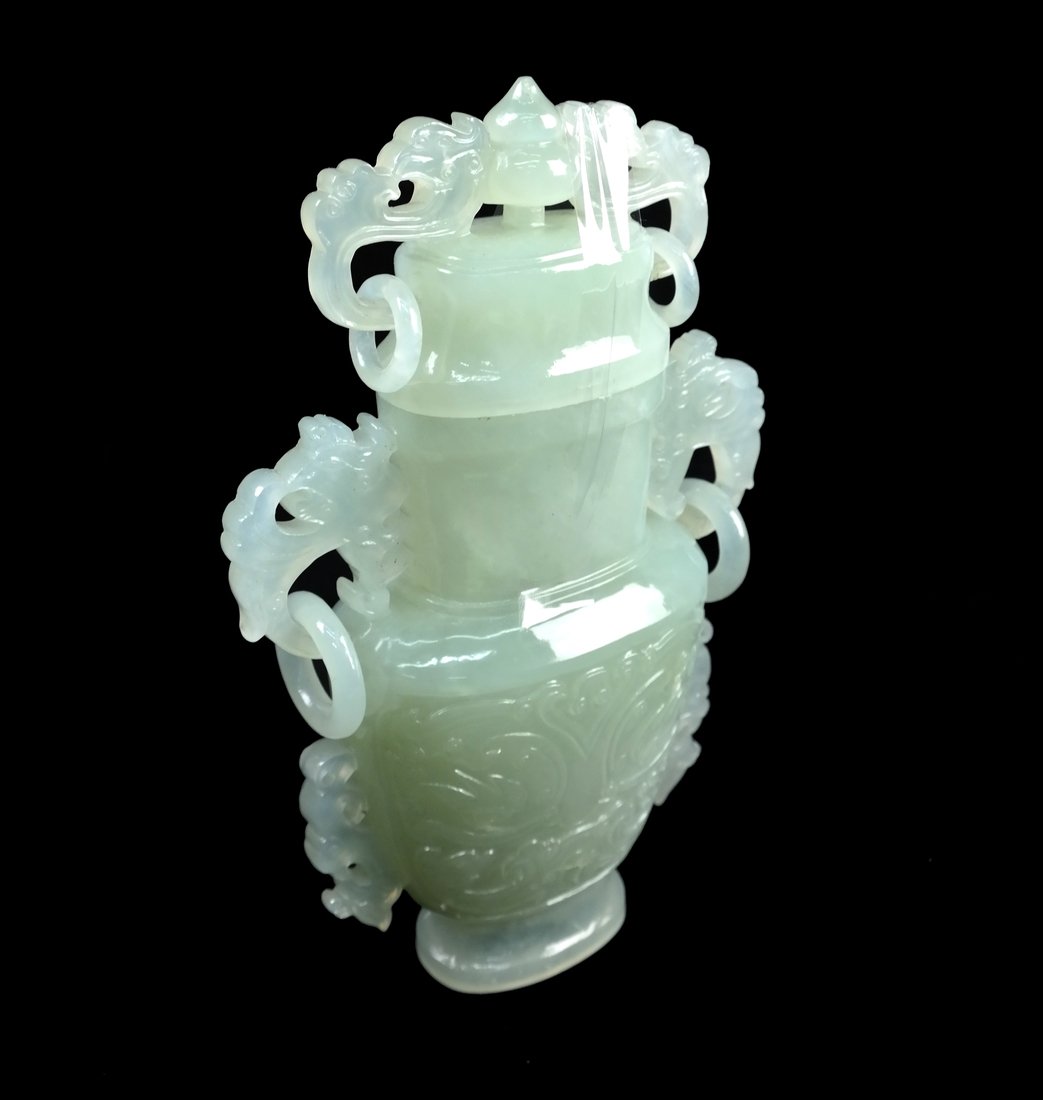 Asian Carved Jade Covered Vase (1 of 7)