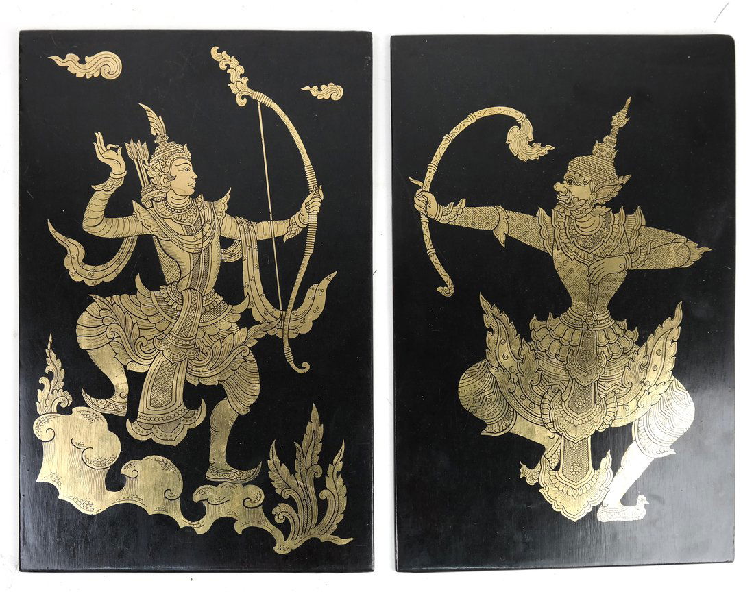 2 Decorative Indian Figures on Wood (1 of 6)