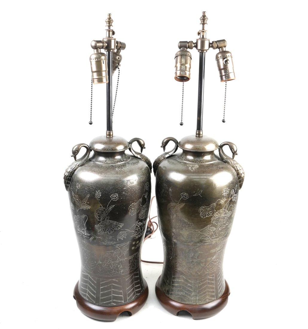 Pair of Chinese Pewter Table Lamps (1 of 5)