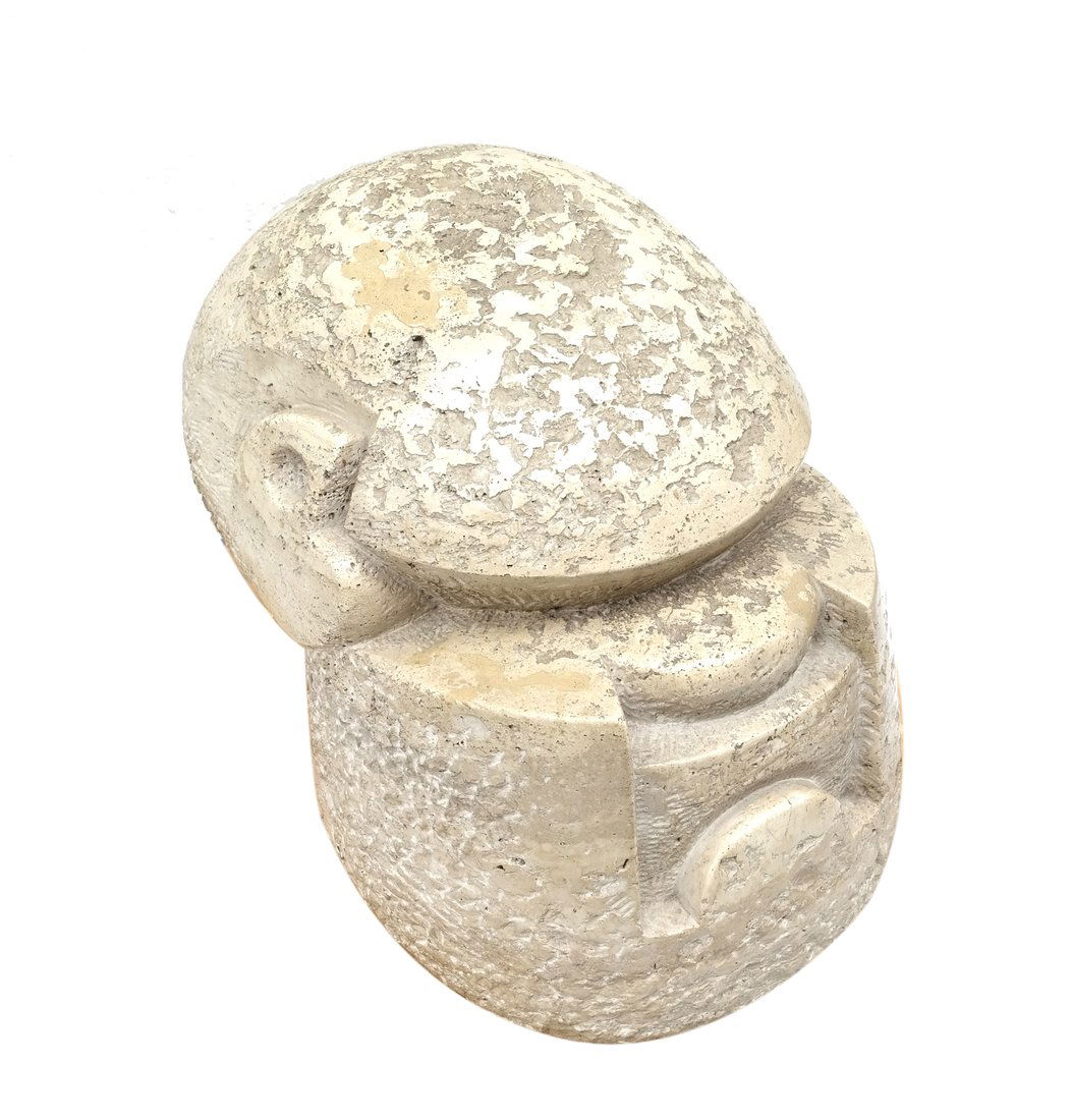 Carved Travertine Stone Sculptural Head: Carved travertine stone sculptural head. En suite with the following lot. [ 18" H x 14" W x 20 1/2" D].
