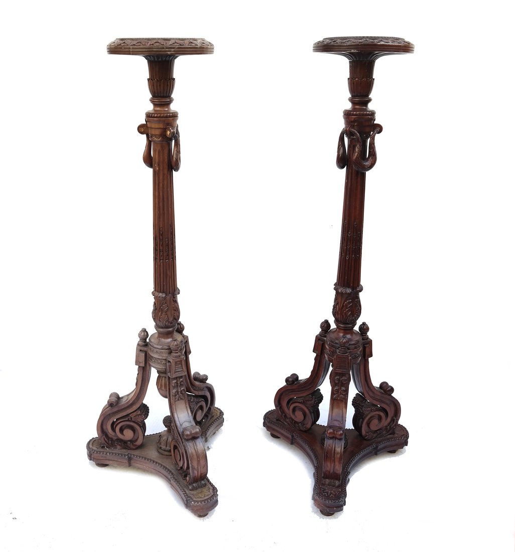 Pair of Victorian Style Mahogany Torchieres (1 of 8)