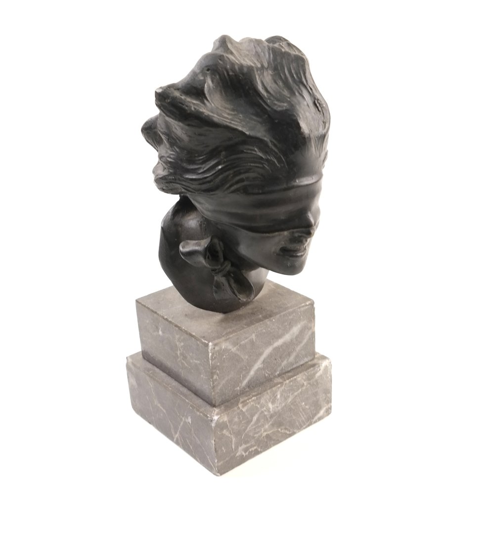 Bronze Carved Blindfolded Head (1 of 5)
