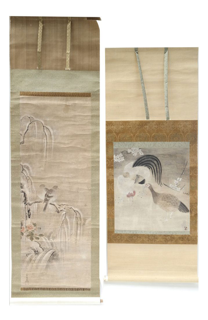 Two Asian Scrolls, Chickens and Birds (1 of 9)