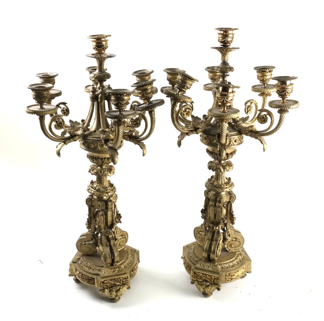 Pair of Rococo Style Bronze Candleabra (1 of 8)