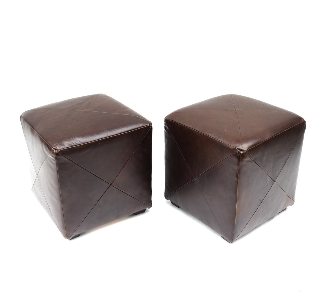 Pair of Dark Brown Leather Ottoman (1 of 5)