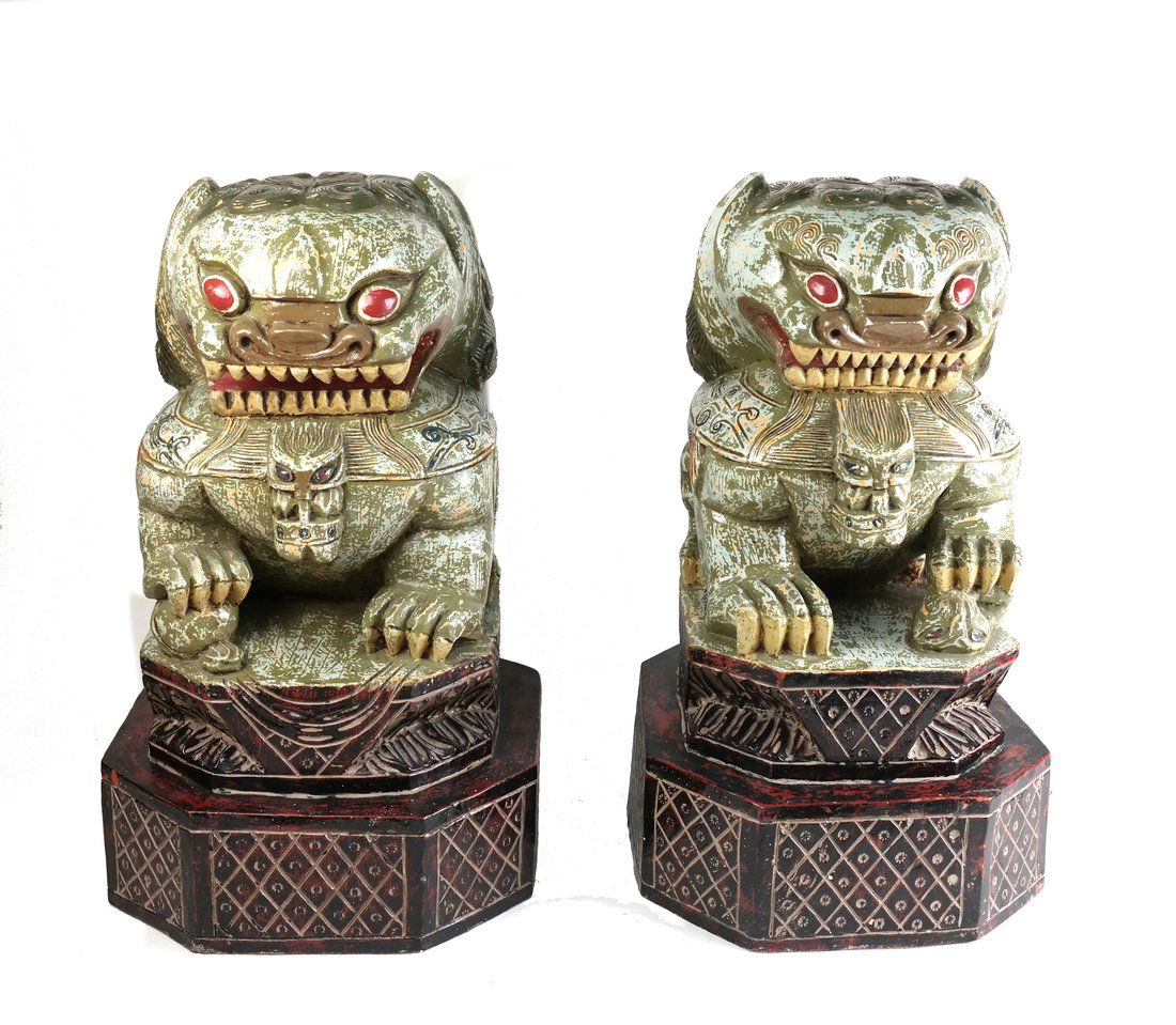 Pair of Carved Foo Dogs (1 of 10)