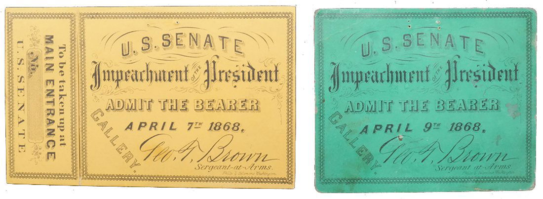 Andrew Johnson Two 1868 Impeachment Trial Tickets (1 of 9)