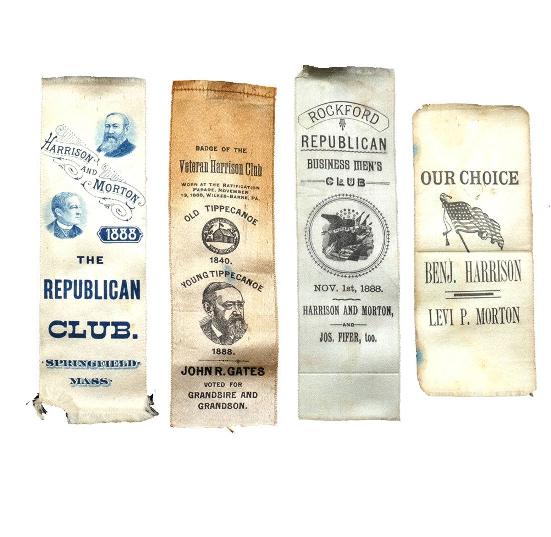 B. Harrison & L.P. Morton Four 1888 Campaign Ribbons (1 of 8)