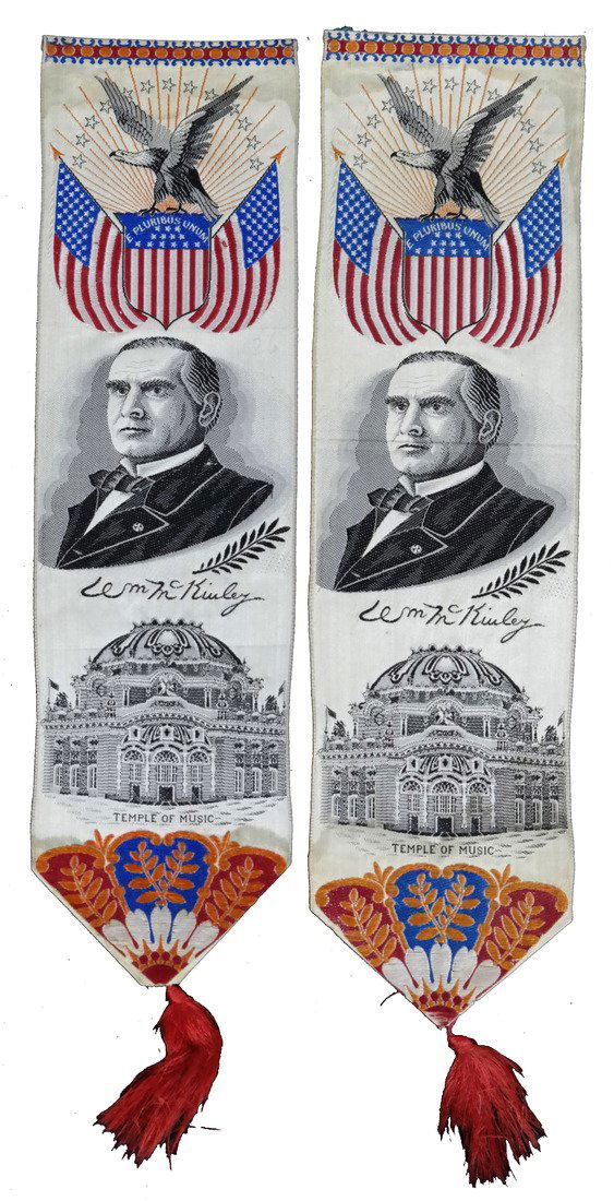 Wm. McKinley Two 1901 Stevengraph Mourning Ribbons (1 of 5)
