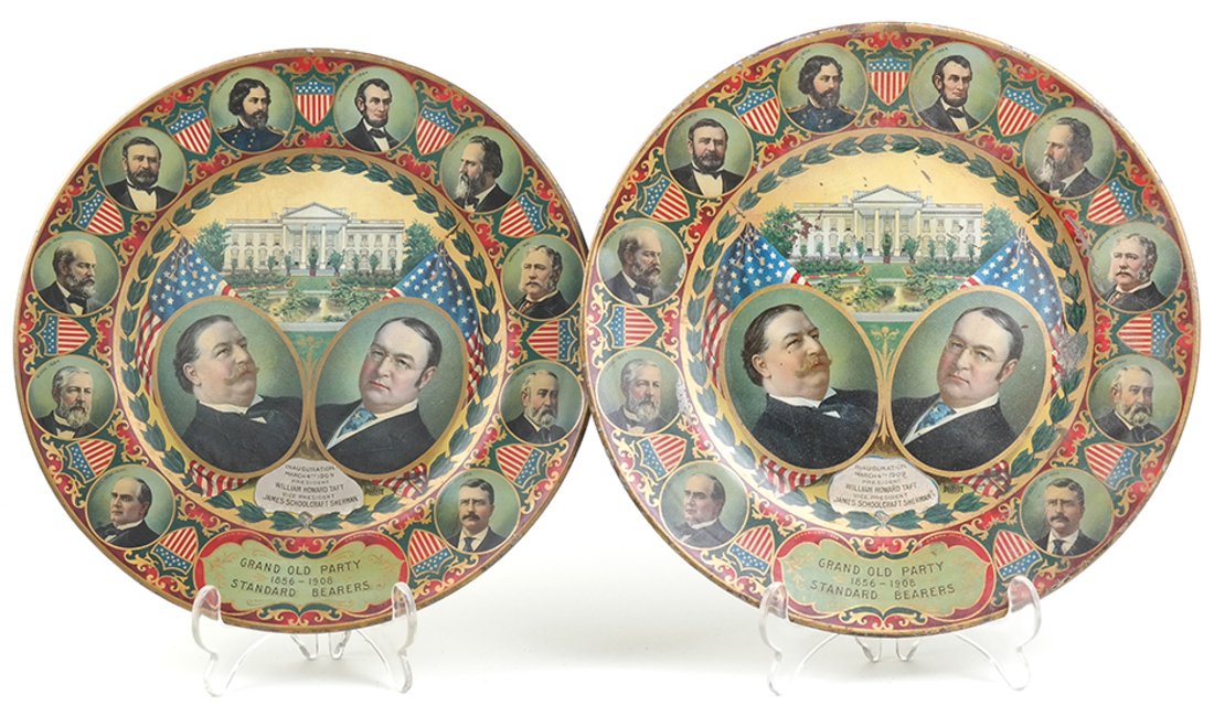 Wm. H. Taft & J. S. Sherman Pair of 1908 Jugate Tole (1 of 10)