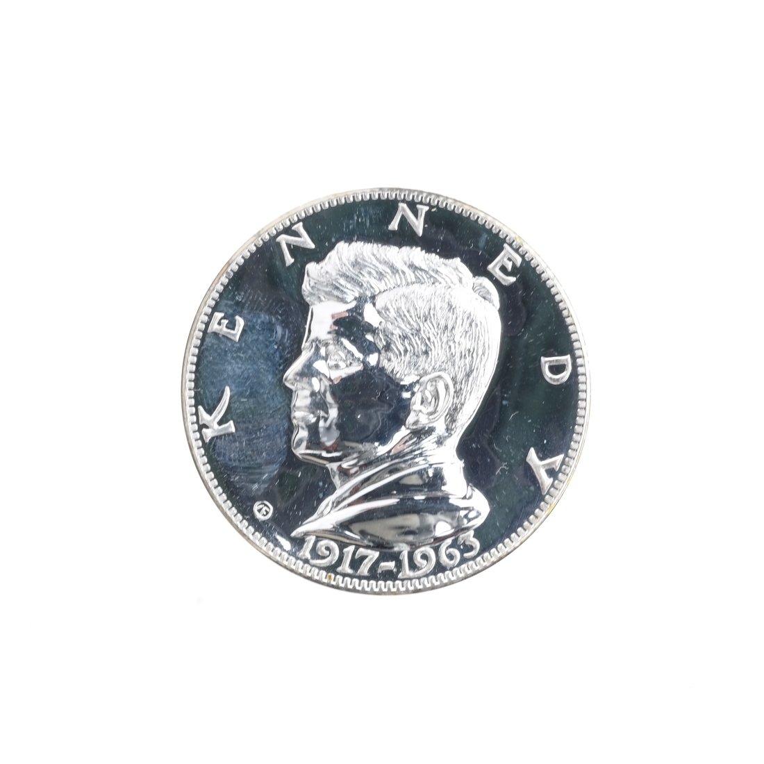 John F. Kennedy 1963 National Commemorative Society: .925 silver, By Anthony DeFrancisci. Rochette K-63A-6. Bust l. Rev Eternal Flame. One of 5,252 struck by this society before creation of the Franklin Mint, which grew out of the organization.