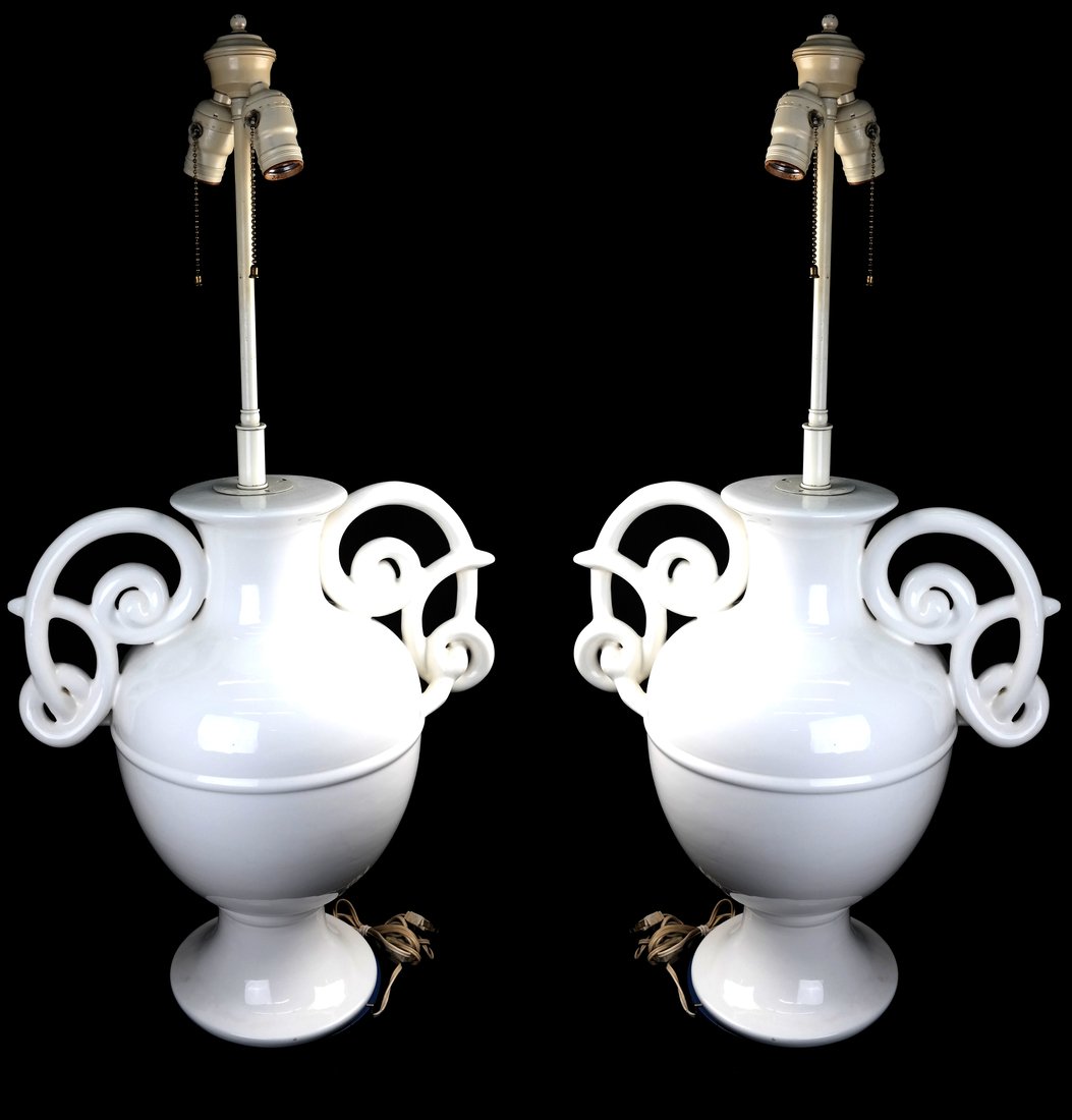 Pair of White Porcelain Urn Lamps (1 of 4)